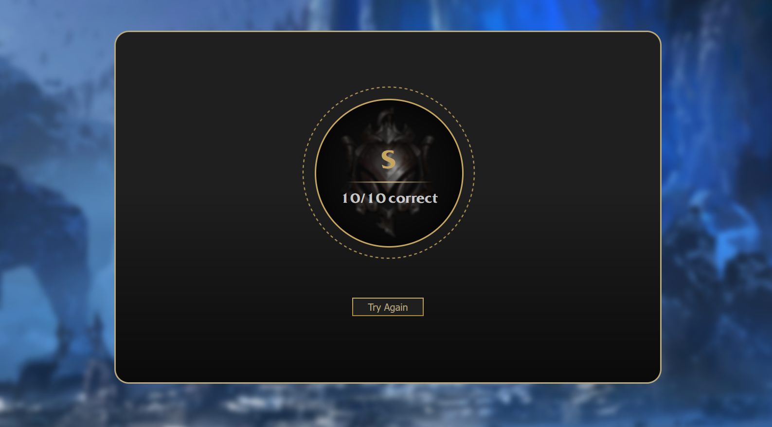 Final score screen of of League of Legends Ability Quiz